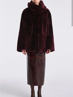 NWT Nour Hammour Lodge Shearling Pullover in Cassis